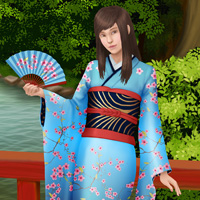 Girl in Blue Kimono