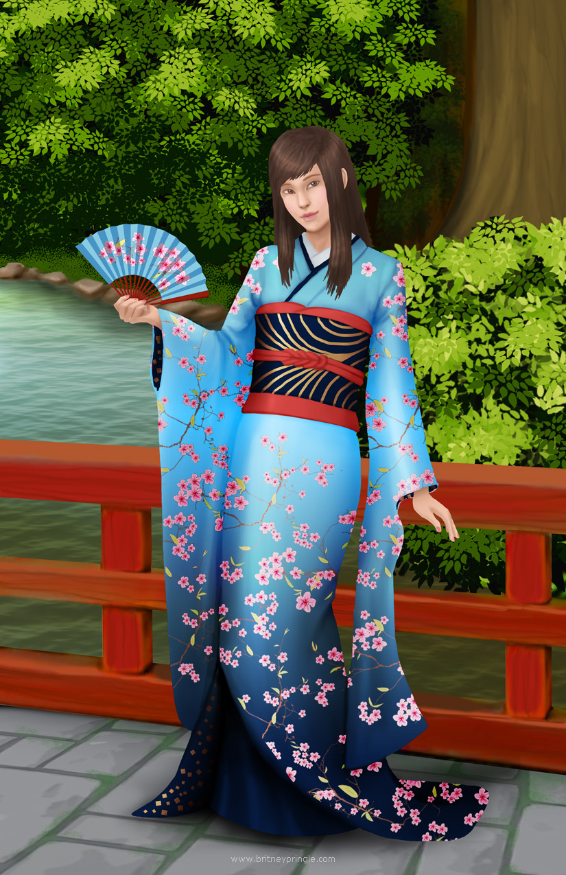 Girl in Blue Kimono
