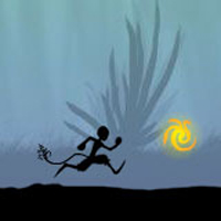 Character runs in forest